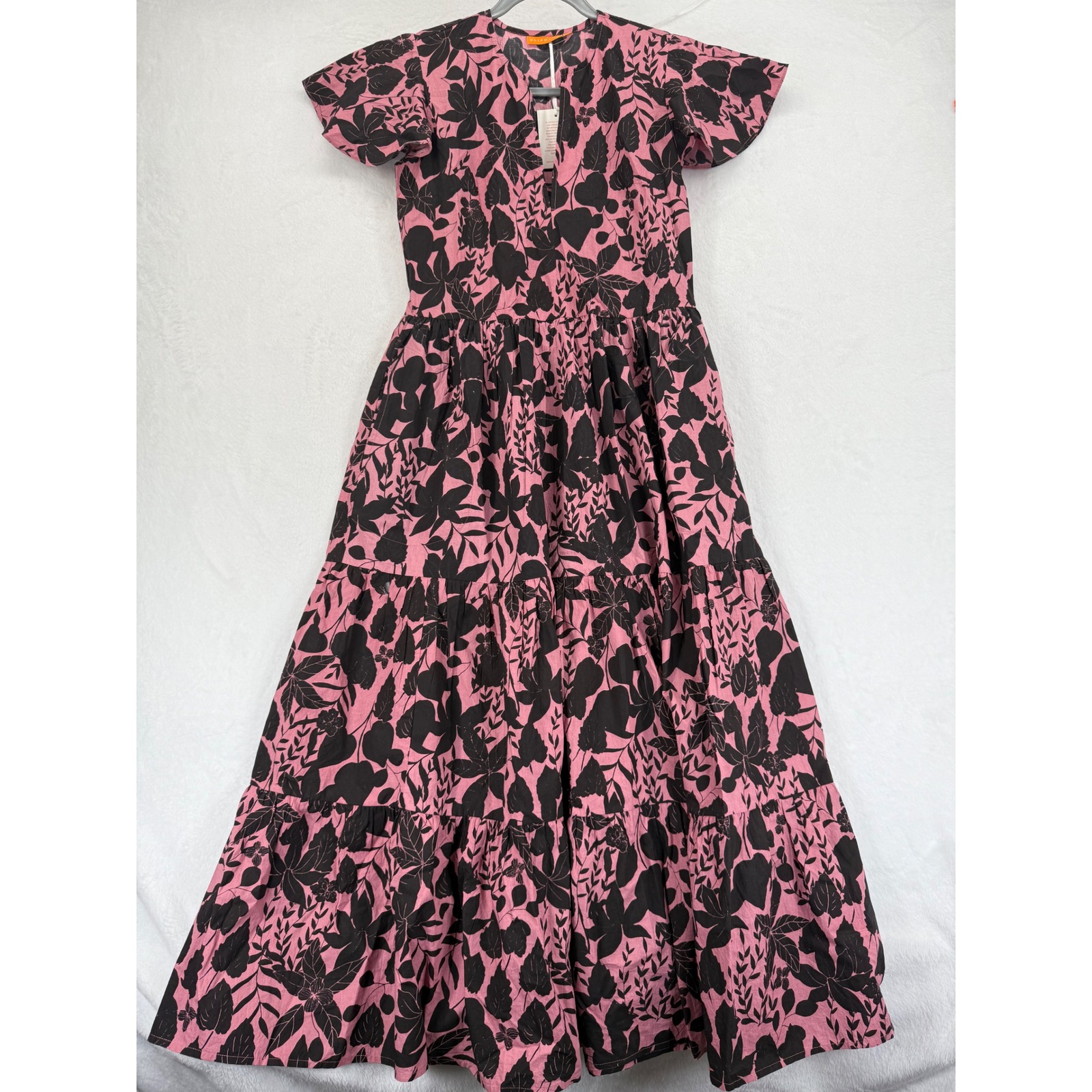 Oliphant Xs V-Neck Maxi Dress Willow Dusty Rose Floral Tiered Pockets New